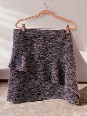 Wine/Burgundy & Black & White Tweed Ruffle Hem Skirt